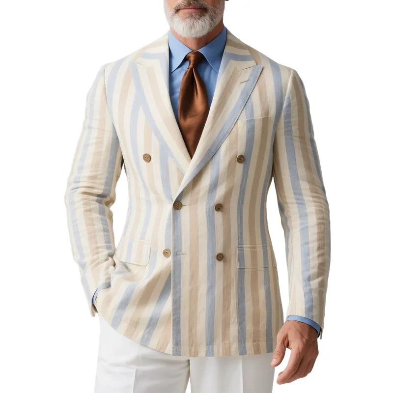 Men's Striped Peak Lapel Double Breasted Casual Blazer MTA2473G5Z sold by Manly