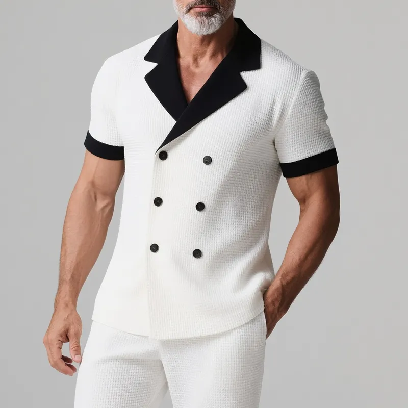 Men's Colorblock Notch Lapel Double Breasted Short Sleeve Blazer MTA2483G1Z sold by Manly product image thumbnail 2