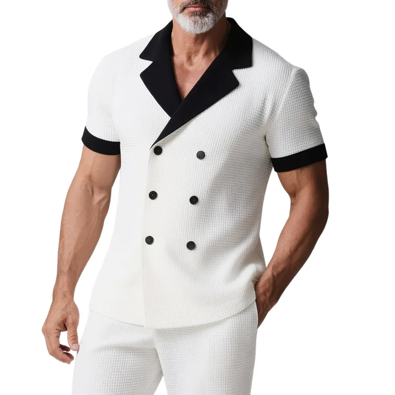 Men's Colorblock Notch Lapel Double Breasted Short Sleeve Blazer MTA2483G1Z sold by Manly