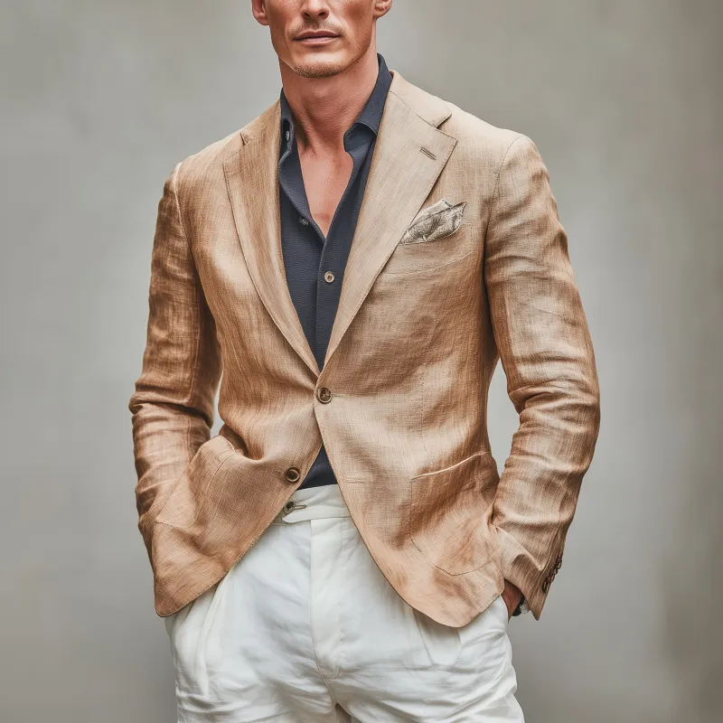 Men's Casual Solid Color Breathable Linen Notch Lapel Single-breasted Slim-fit Blazer MTA1702G7M sold by Manly product image thumbnail 2