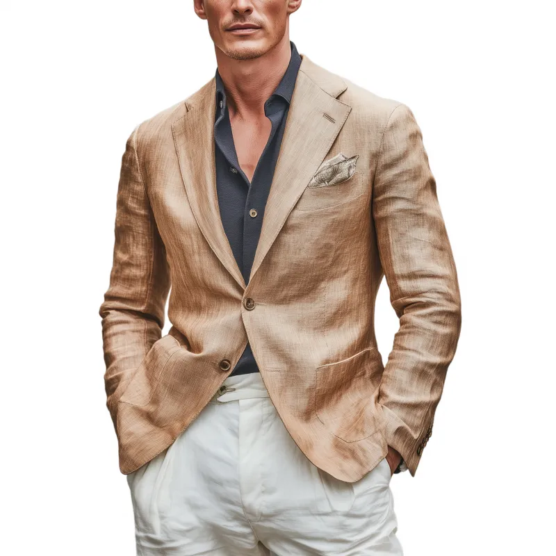 Men's Casual Solid Color Breathable Linen Notch Lapel Single-breasted Slim-fit Blazer MTA1702G7M sold by Manly