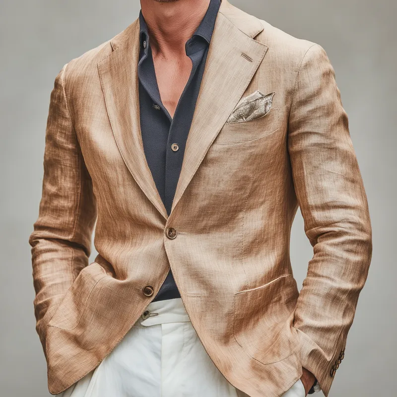 Men's Casual Solid Color Breathable Linen Notch Lapel Single-breasted Slim-fit Blazer MTA1702G7M sold by Manly product image thumbnail 3