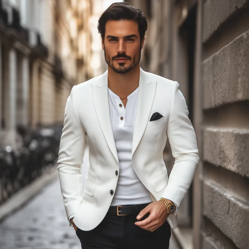 Men's Casual Solid Color Horizontal Striped Textured Fabric Peaked Lapel Single-breasted Slim-fit Blazer MTA2584G1M sold by Manly product image thumbnail 3