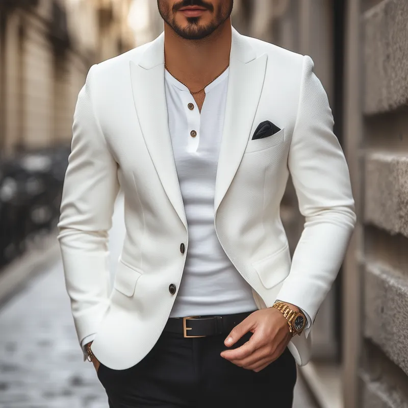 Men's Casual Solid Color Horizontal Striped Textured Fabric Peaked Lapel Single-breasted Slim-fit Blazer MTA2584G1M sold by Manly product image thumbnail 2
