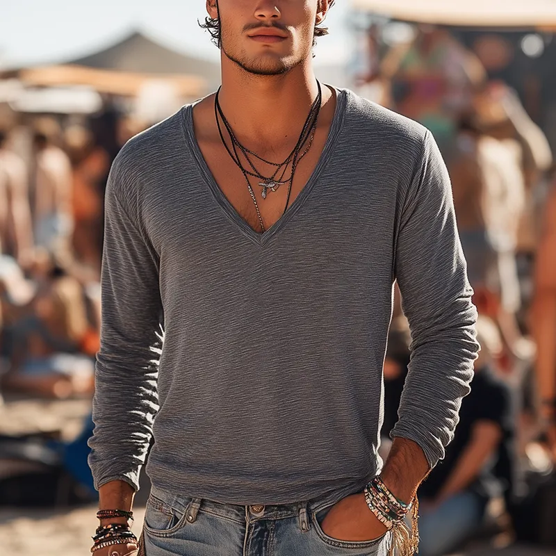 Men's Simple Loose Cotton Long Sleeve T-Shirt MTA2581G5P sold by Manly product image thumbnail 3
