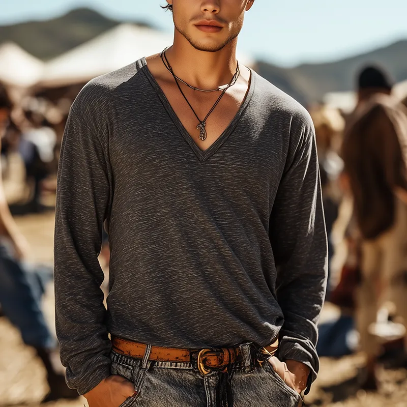 Men's Simple Loose Cotton Long Sleeve T-Shirt MTA2581G5P sold by Manly product image thumbnail 2