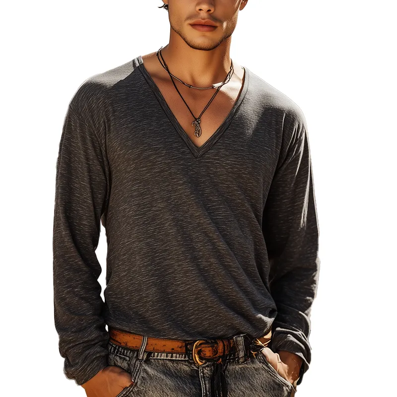 Men's Simple Loose Cotton Long Sleeve T-Shirt MTA2581G5P sold by Manly