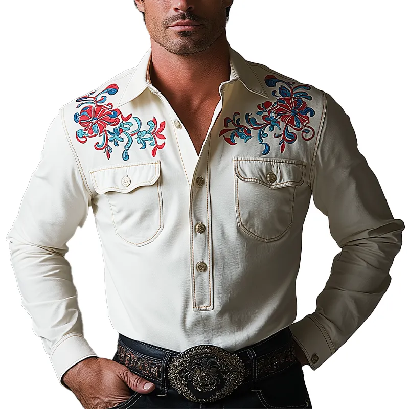 Men's Simple Embroidered Cotton Long Sleeve Shirt MTA2537G8P sold by Manly
