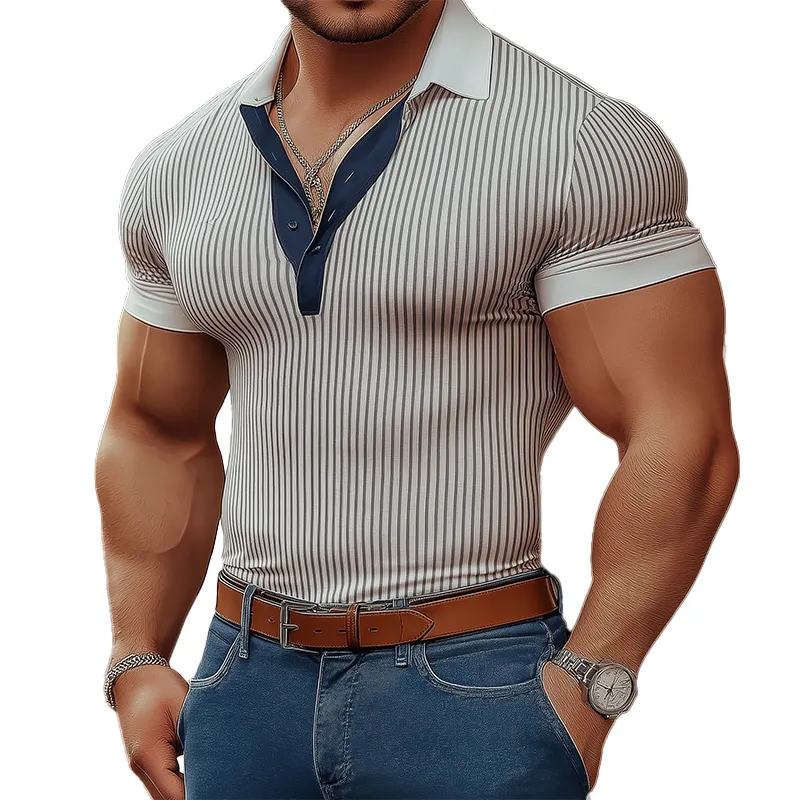 Men's Summer Slim Striped Knitted Short Sleeve Polo Shirt MTA2519G9P sold by Manly