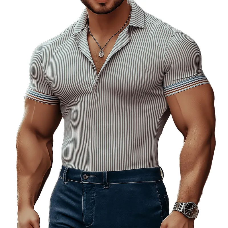 Men's Summer Slim Striped Knitted Short Sleeve Polo Shirt MTA2517G5P sold by Manly