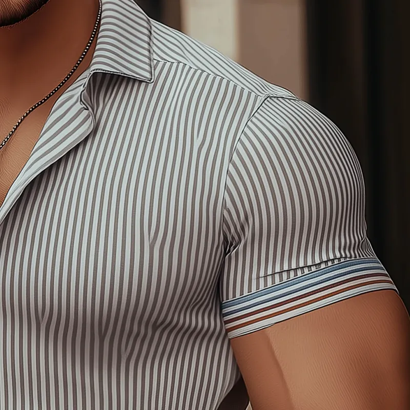 Men's Summer Slim Striped Knitted Short Sleeve Polo Shirt MTA2517G5P sold by Manly product image thumbnail 4