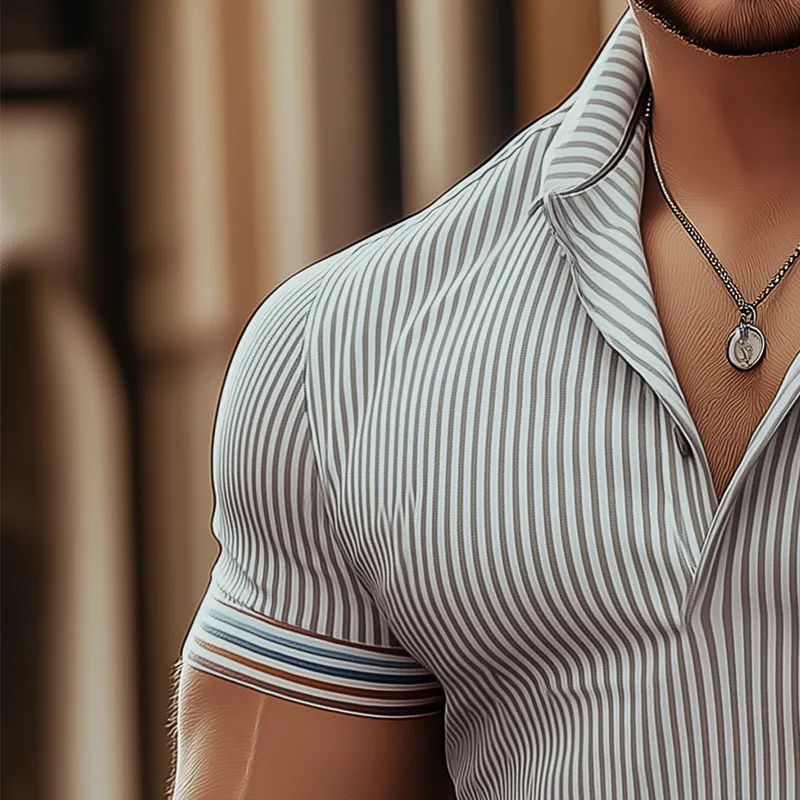 Men's Summer Slim Striped Knitted Short Sleeve Polo Shirt MTA2517G5P sold by Manly product image thumbnail 3