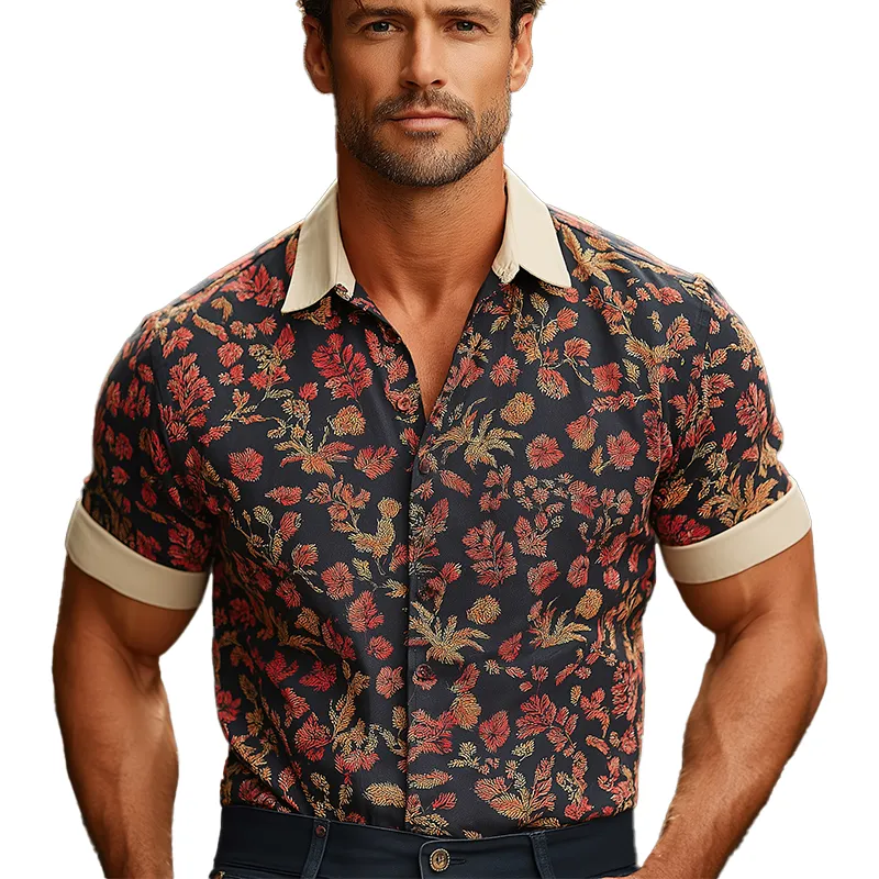 Men's Summer Fashion Printed Cotton Blended Short Sleeve Shirt MTA2514G7P sold by Manly