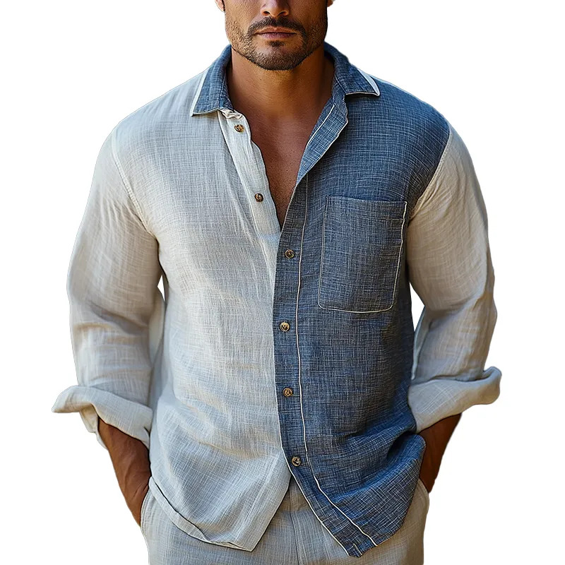Men's Summer Fashion Cotton And Linen Long Sleeve Shirt MTA2513G6P sold by Manly