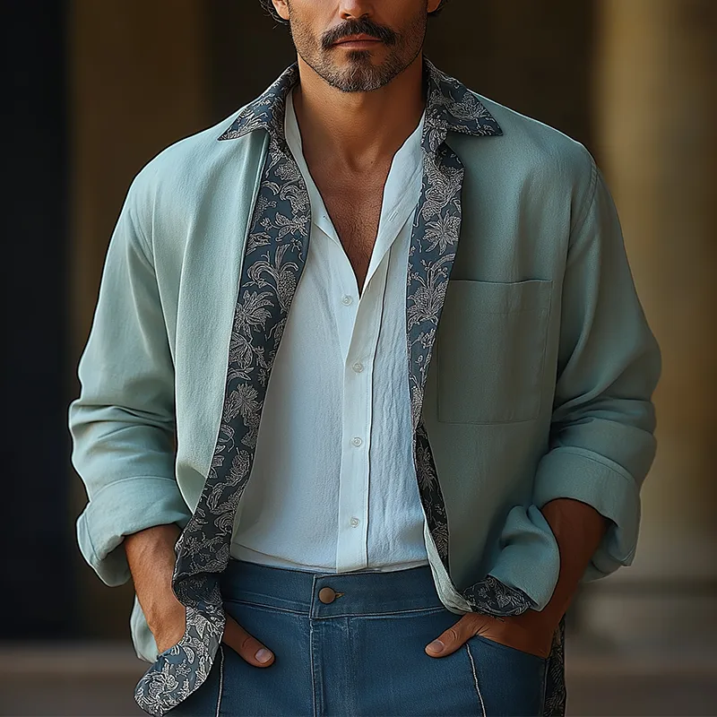 Men's Fashion Printed Cotton And Linen Long Sleeve Shirt MTA2598G4P sold by Manly product image thumbnail 2