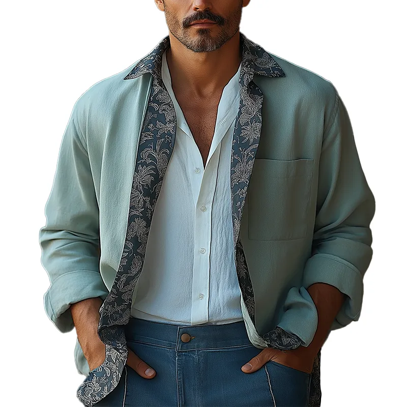 Men's Fashion Printed Cotton And Linen Long Sleeve Shirt MTA2598G4P sold by Manly