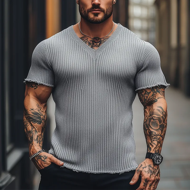 Men's Fashion Knitted Short Sleeve T-Shirt MTA2549G4P sold by Manly product image thumbnail 2