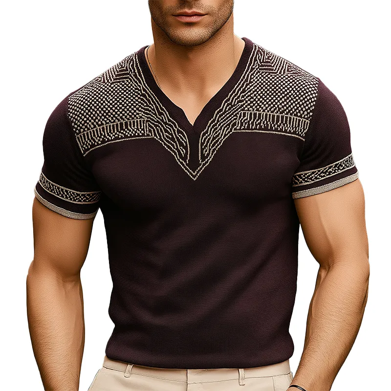 Men's Fashion Knitted Jacquard Short Sleeve T-Shirt MTA2556G0P sold by Manly