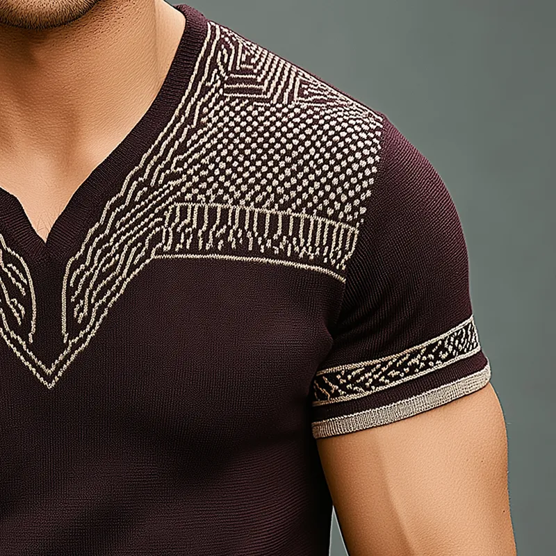 Men's Fashion Knitted Jacquard Short Sleeve T-Shirt MTA2556G0P sold by Manly product image thumbnail 4