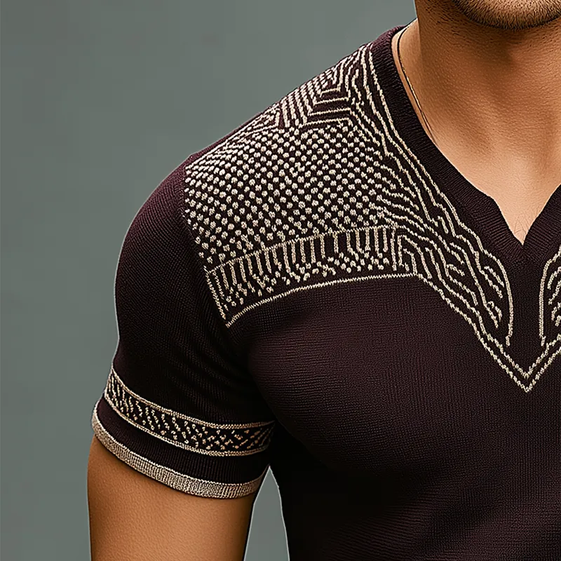 Men's Fashion Knitted Jacquard Short Sleeve T-Shirt MTA2556G0P sold by Manly product image thumbnail 3