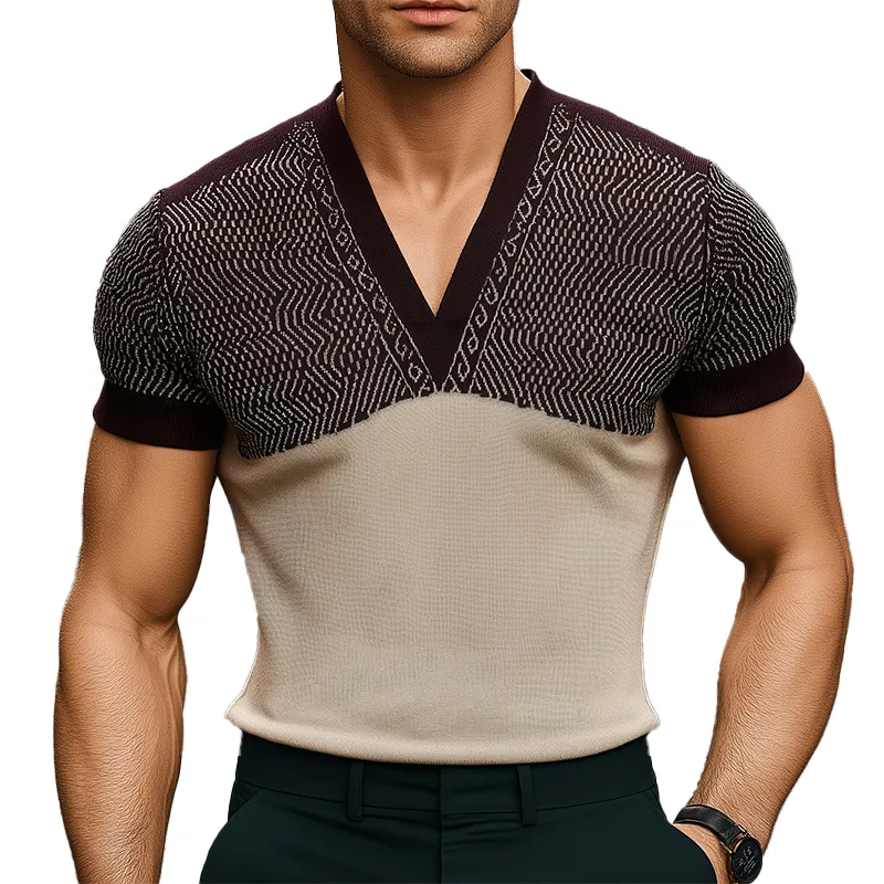 Men's Fashion Knitted Jacquard Short Sleeve T-Shirt MTA2551G0P sold by Manly