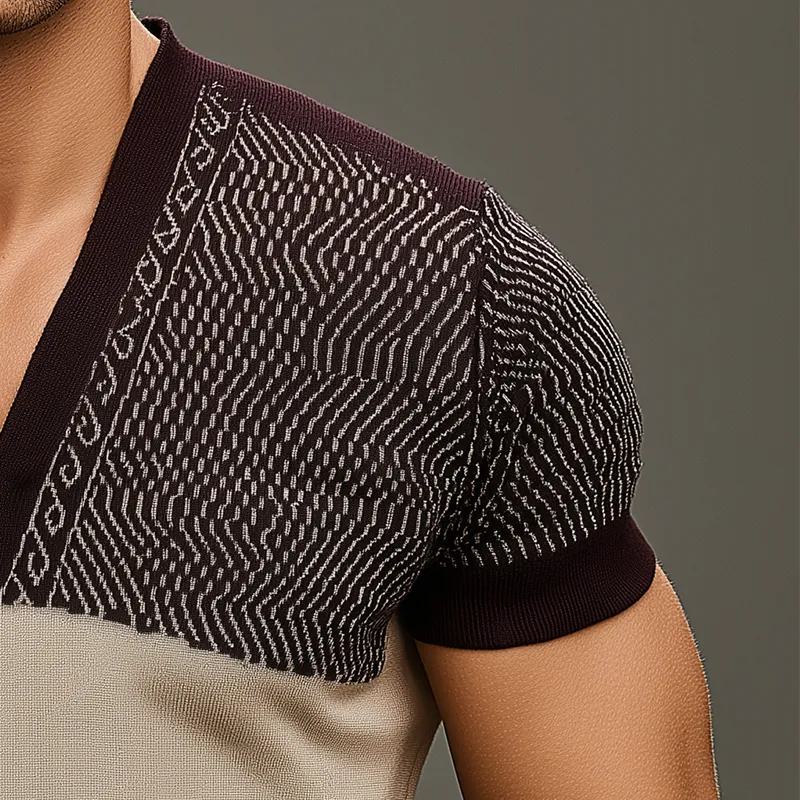 Men's Fashion Knitted Jacquard Short Sleeve T-Shirt MTA2551G0P sold by Manly product image thumbnail 4