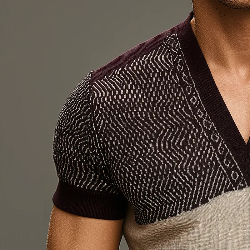 Men's Fashion Knitted Jacquard Short Sleeve T-Shirt MTA2551G0P sold by Manly product image thumbnail 3