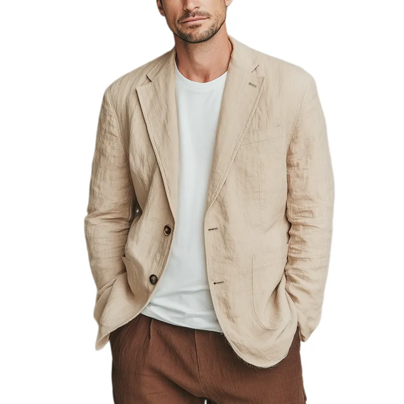 Men's Classic Casual Cotton And Linen Solid Color Single-breasted Two-button Blazer MTA2530G6K sold by Manly