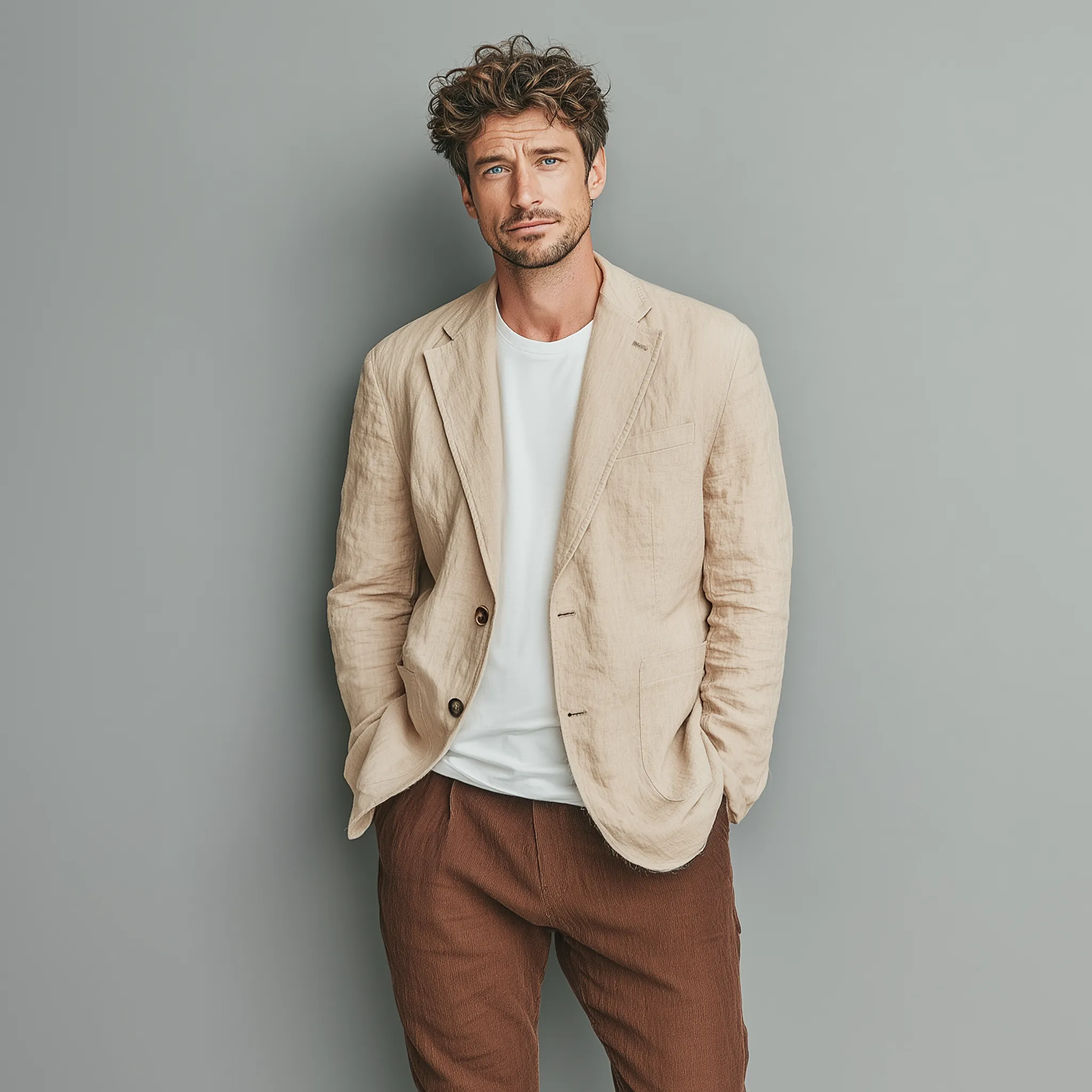 Men's Classic Casual Cotton And Linen Solid Color Single-breasted Two-button Blazer MTA2530G6K sold by Manly product image thumbnail 4