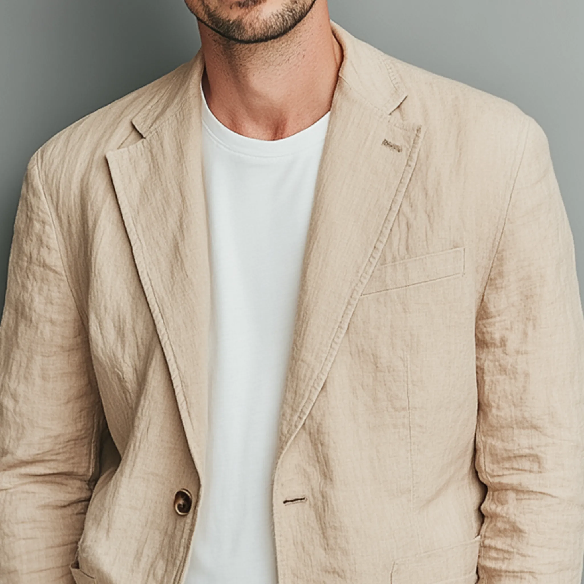 Men's Classic Casual Cotton And Linen Solid Color Single-breasted Two-button Blazer MTA2530G6K sold by Manly product image thumbnail 5