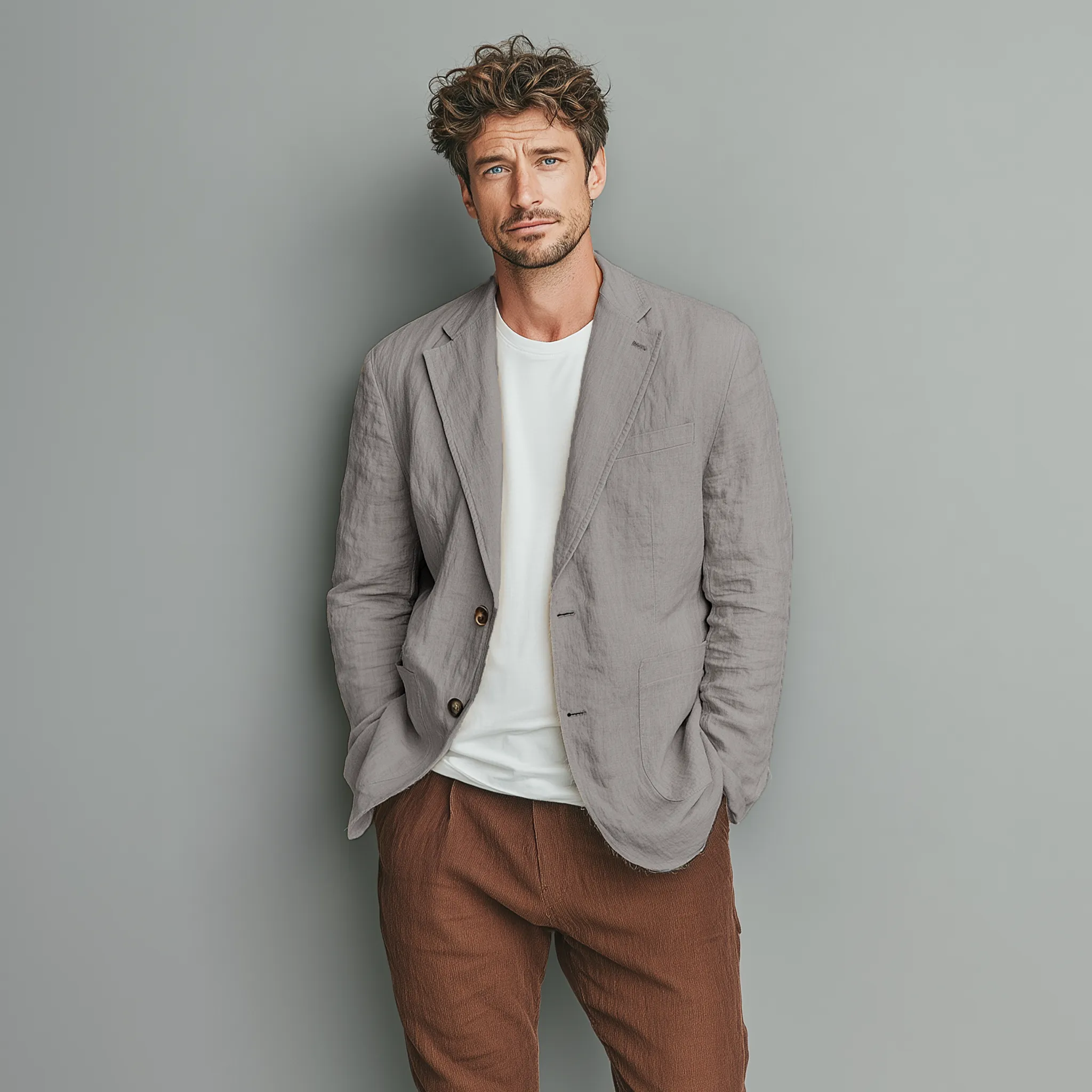 Men's Classic Casual Cotton And Linen Solid Color Single-breasted Two-button Blazer MTA2530G6K sold by Manly product image thumbnail 3