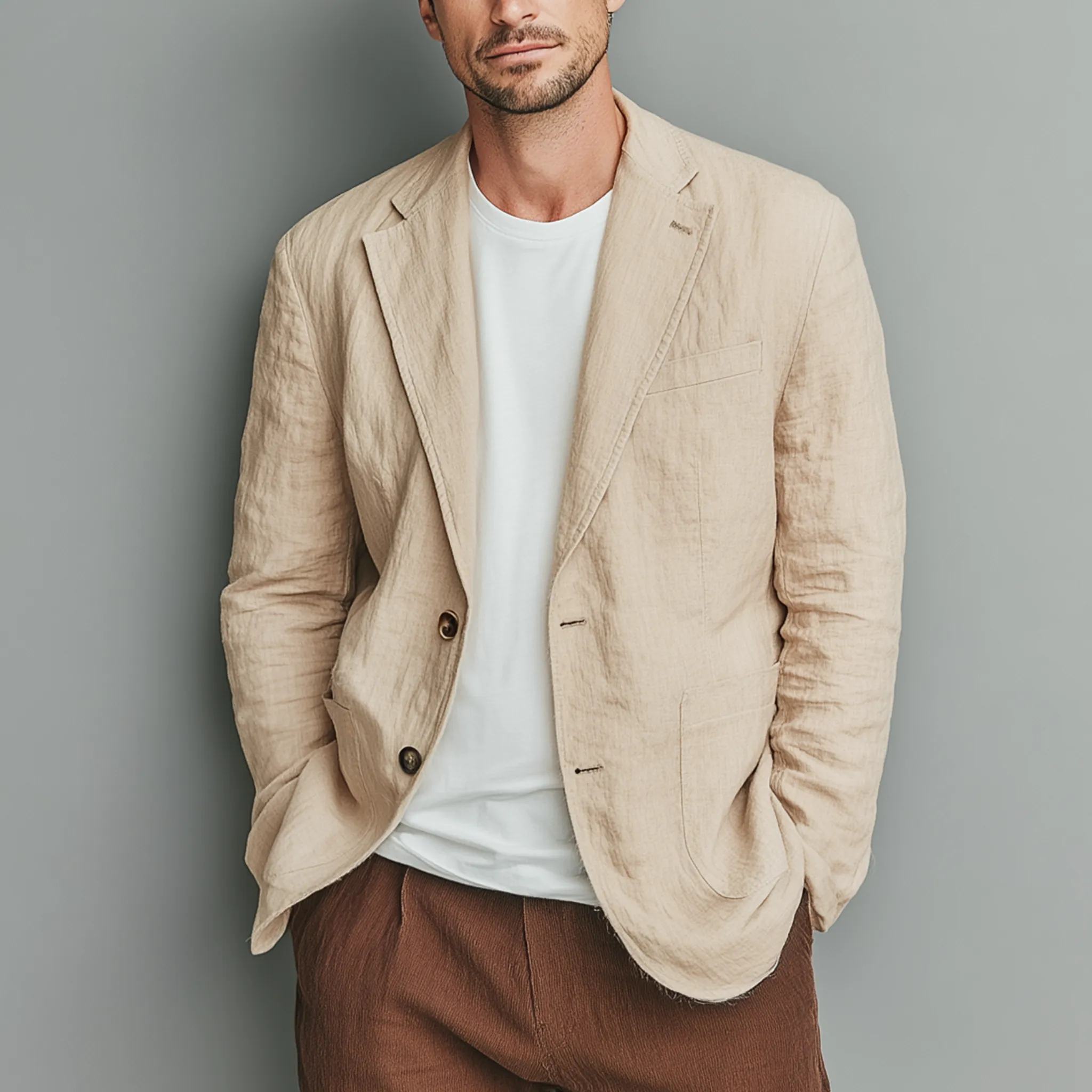 Men's Classic Casual Cotton And Linen Solid Color Single-breasted Two-button Blazer MTA2530G6K sold by Manly product image thumbnail 2