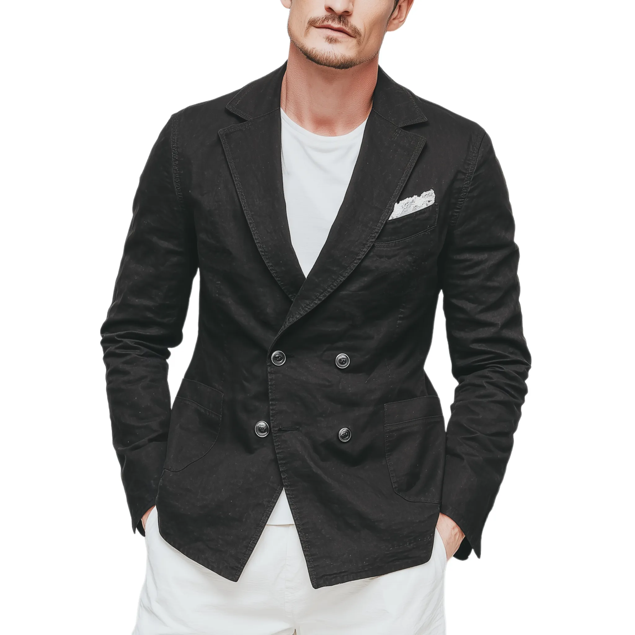 Men's Classic Casual Cotton Blend Washed Double Breasted Slim Fit Blazer MTA2518G0K sold by Manly