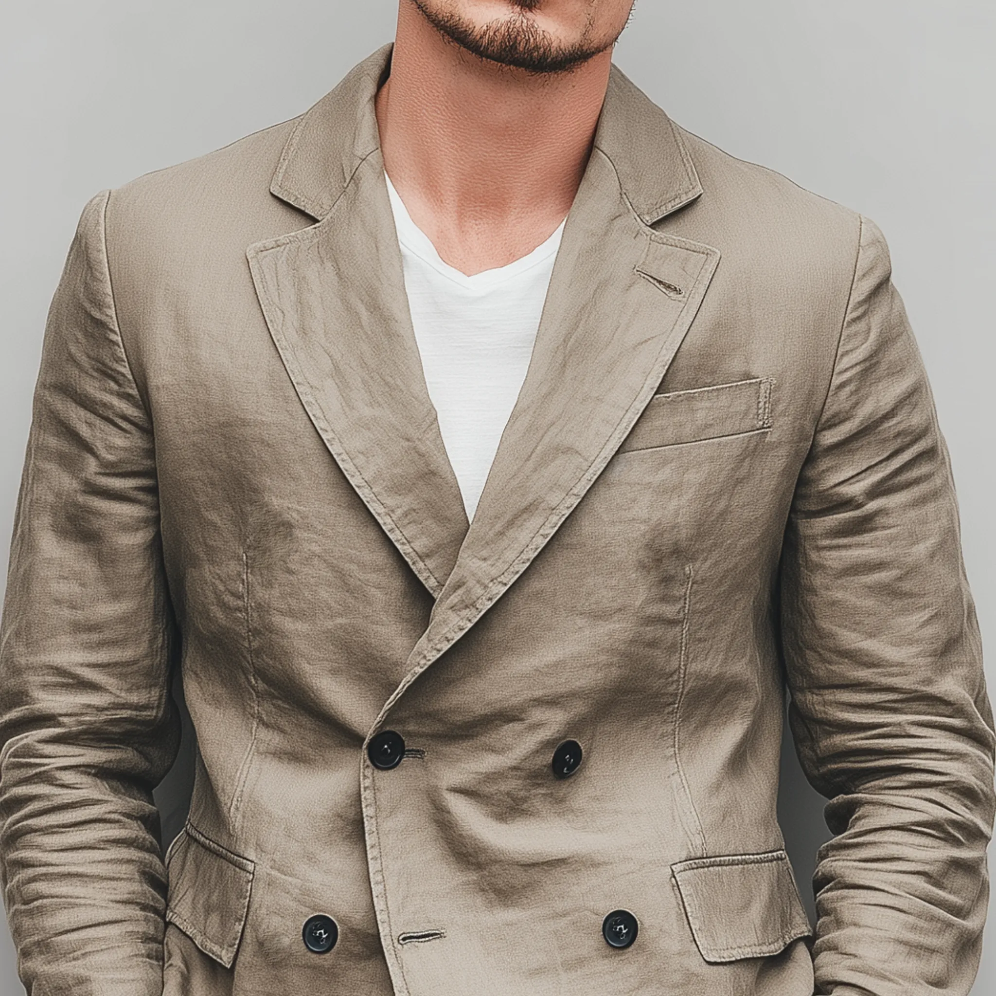 Men's Classic Casual Cotton And Linen Blend Solid Color Double Breasted Blazer MTA2533G2K sold by Manly product image thumbnail 4