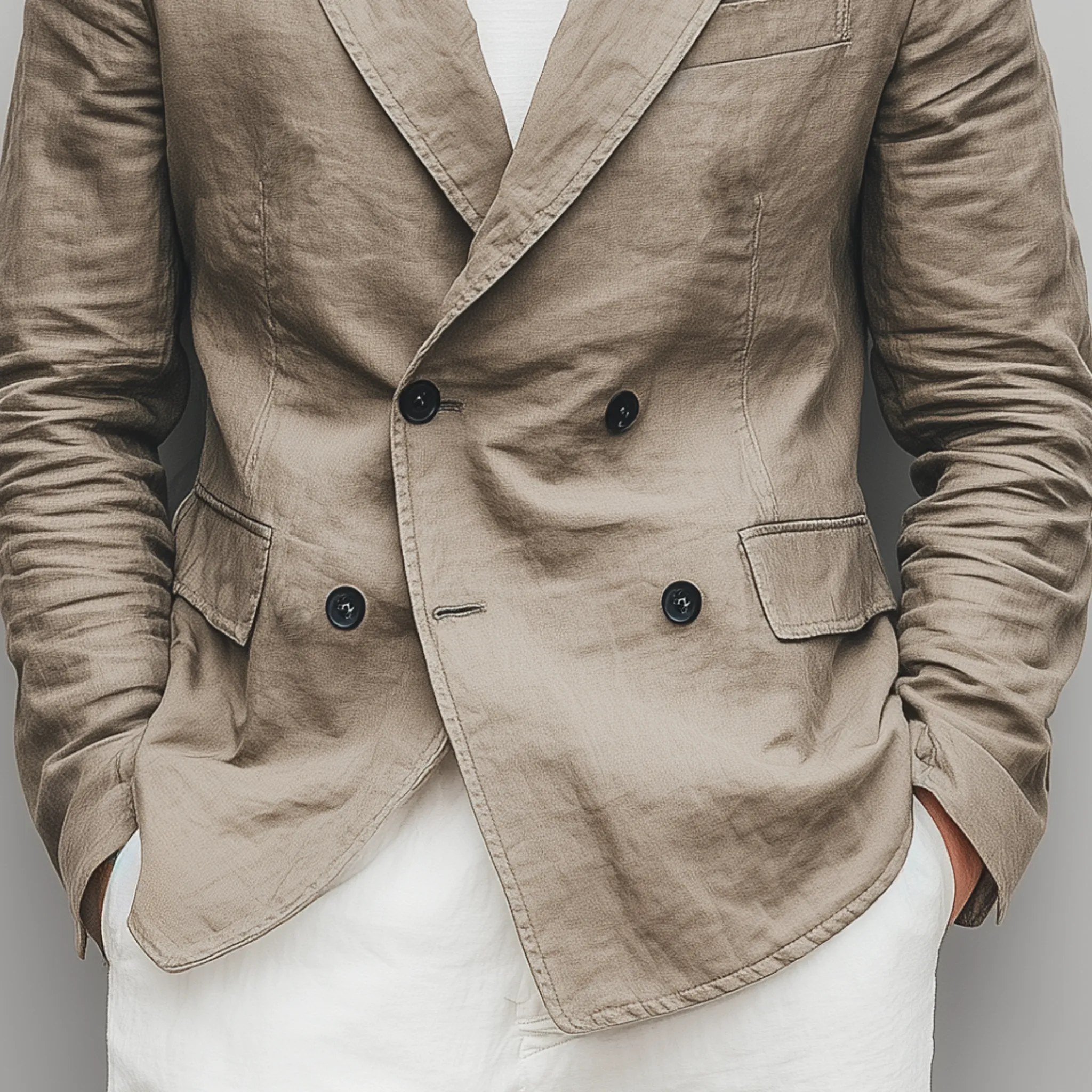 Men's Classic Casual Cotton And Linen Blend Solid Color Double Breasted Blazer MTA2533G2K sold by Manly product image thumbnail 5