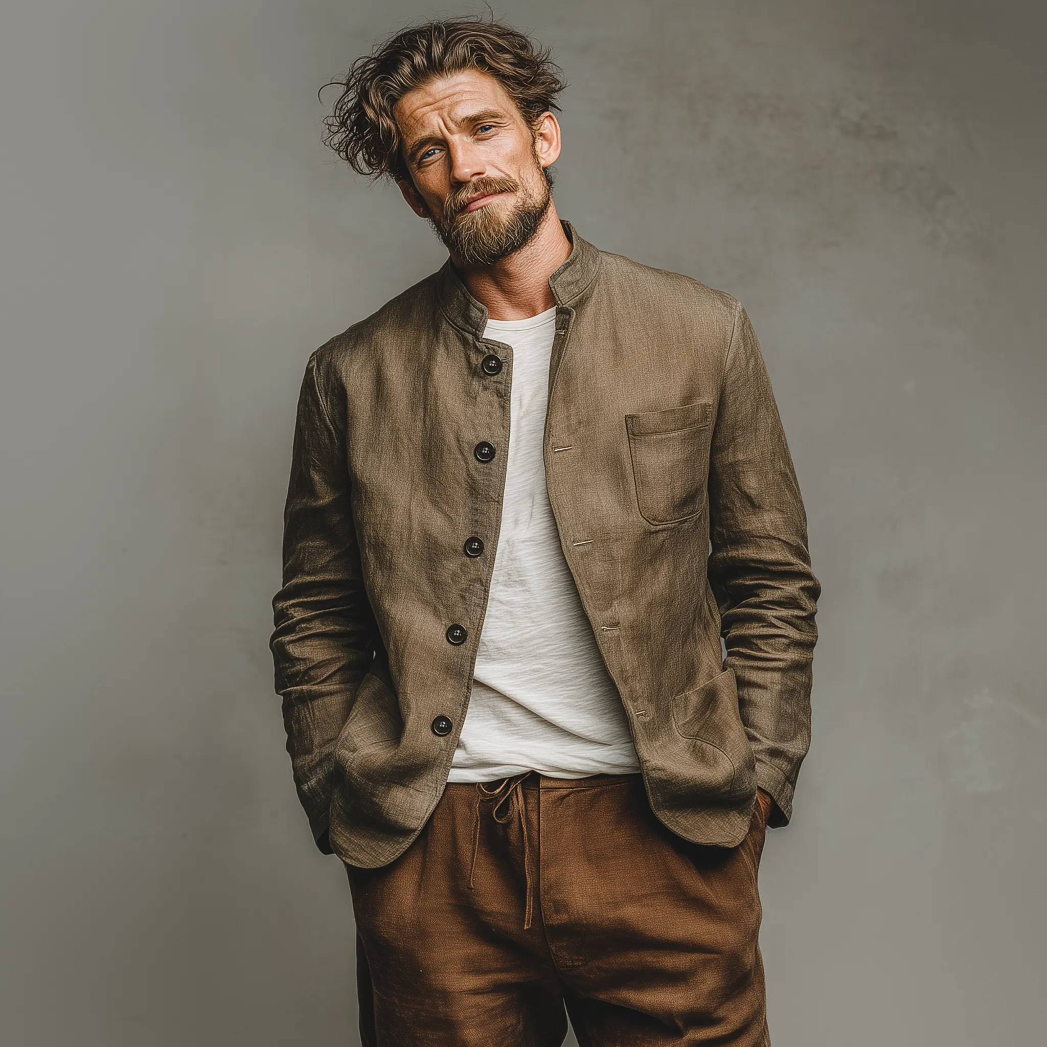 Men's Classic Casual Stand-up Collar Cotton And Linen Multi-pocket Thin Jacket MTA2596G7K sold by Manly product image thumbnail 5