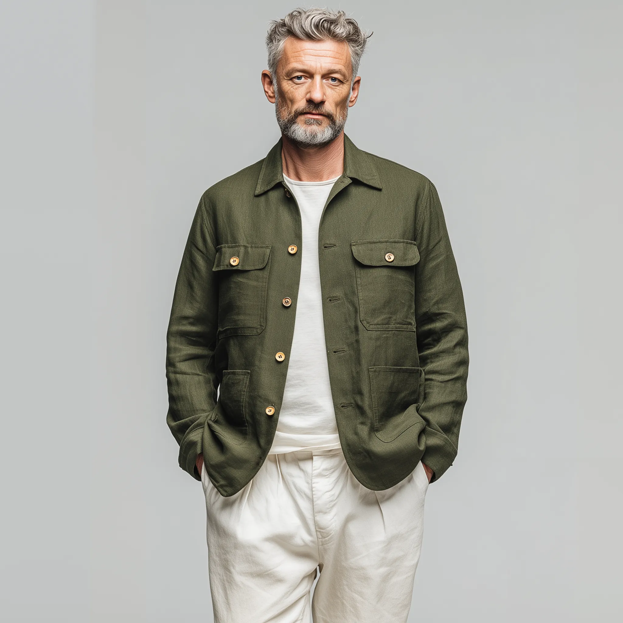 Men's Classic Casual Lapel Collar Cotton And Linen Blend Multi-pocket Long-sleeved Shirt MTA2501G9K sold by Manly product image thumbnail 3