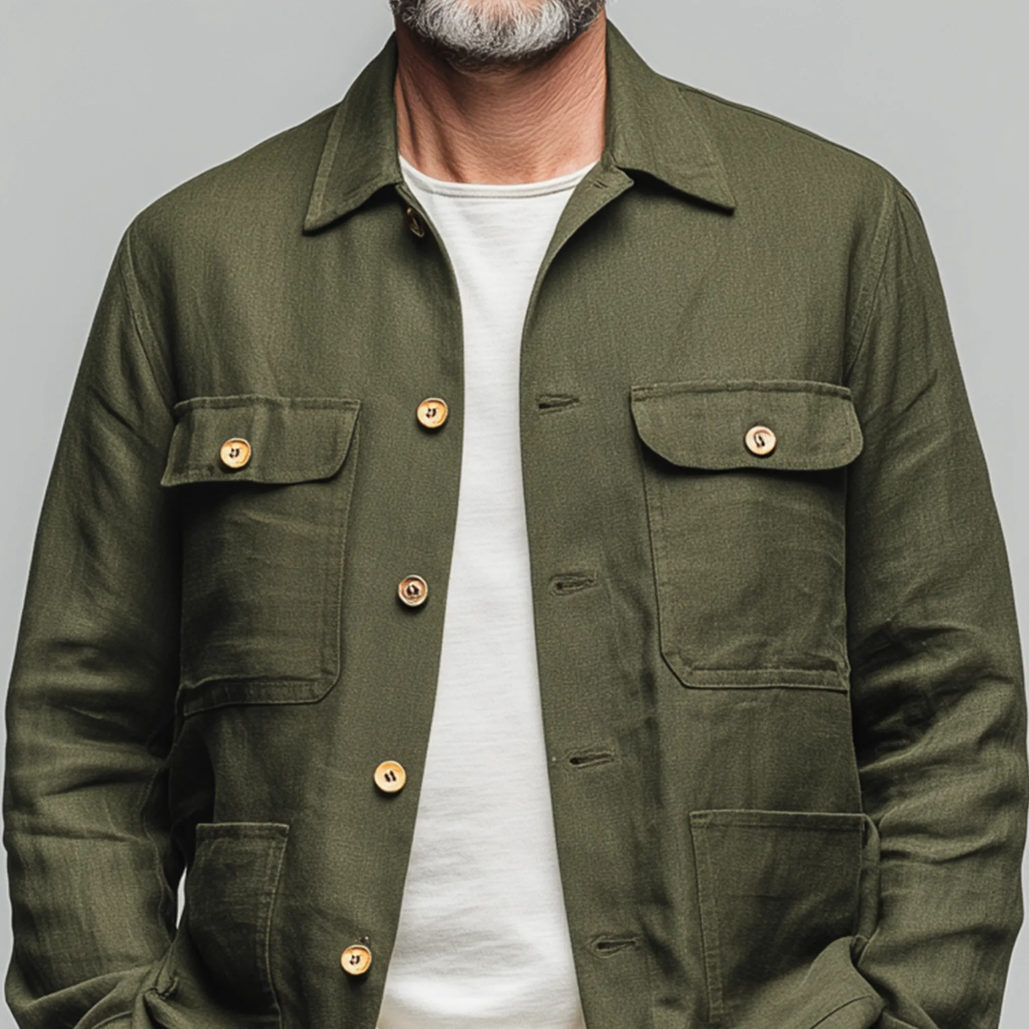 Men's Classic Casual Lapel Collar Cotton And Linen Blend Multi-pocket Long-sleeved Shirt MTA2501G9K sold by Manly product image thumbnail 4