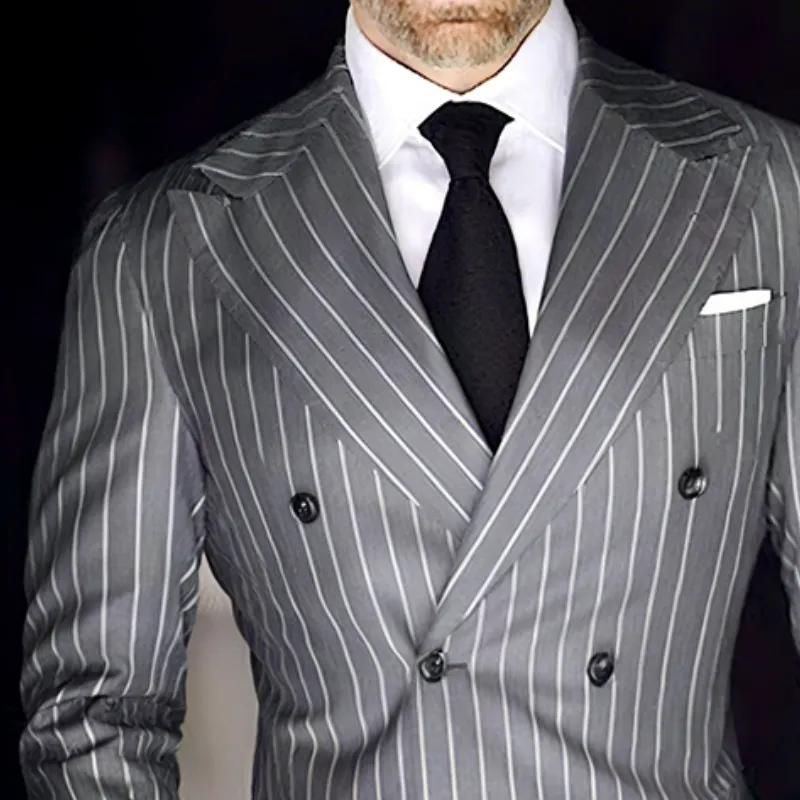 Men's Retro Casual Stripe Print Double Breasted Blazer MTA2453G4TO sold by Manly product image thumbnail 3