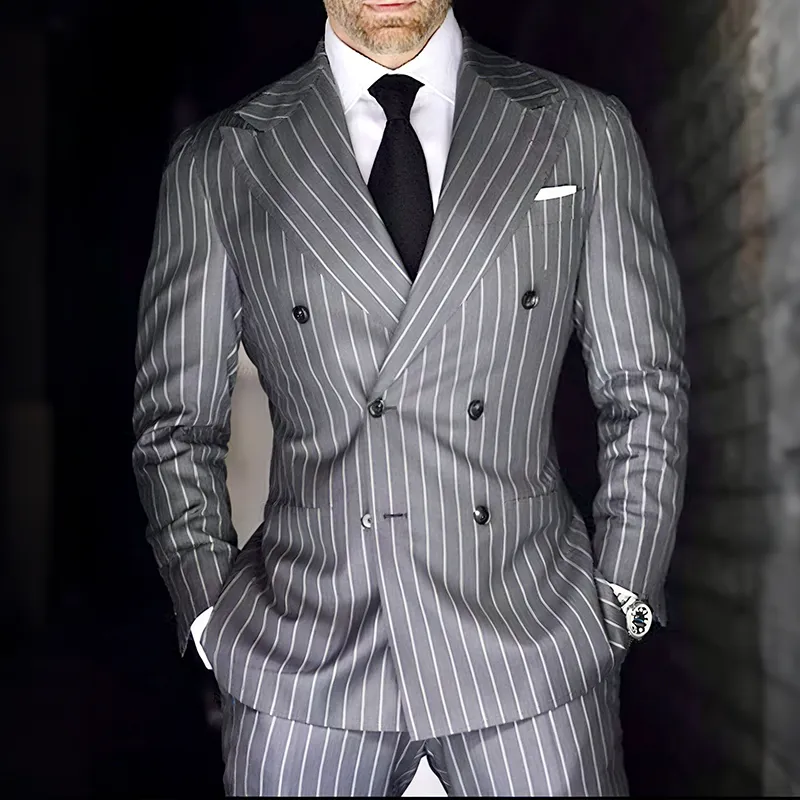 Men's Retro Casual Stripe Print Double Breasted Blazer MTA2453G4TO sold by Manly product image thumbnail 2