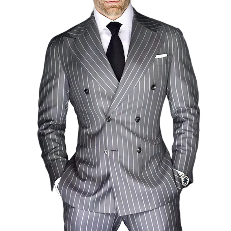 Men's Retro Casual Stripe Print Double Breasted Blazer MTA2453G4TO sold by Manly