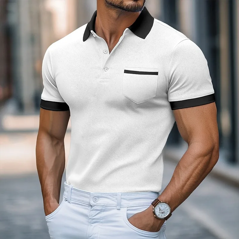 Men's Retro Casual Colorblock Short Sleeve Polo Shirt MTA2311G4TO sold by Manly product image thumbnail 5