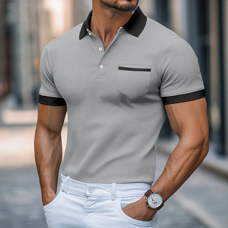 Men's Retro Casual Colorblock Short Sleeve Polo Shirt MTA2311G4TO sold by Manly product image thumbnail 2
