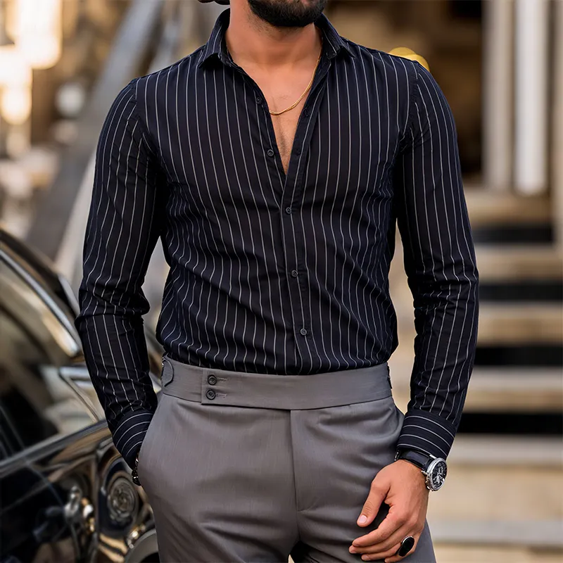 Men's Retro Casual Striped Print Long Sleeve Shirt MTA2452G4TO sold by Manly product image thumbnail 2