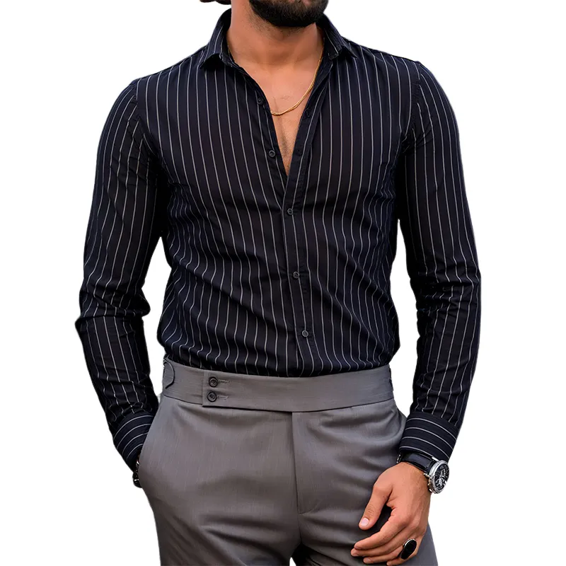 Men's Retro Casual Striped Print Long Sleeve Shirt MTA2452G4TO sold by Manly