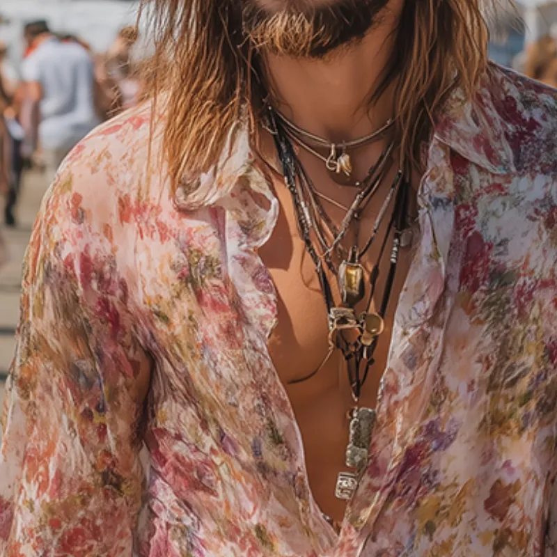 Men's Vintage Casual Floral Print Lapel Long Sleeve Shirt MTA2533G5TO sold by Manly product image thumbnail 3