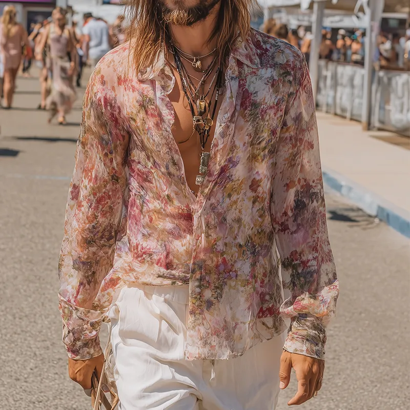 Men's Vintage Casual Floral Print Lapel Long Sleeve Shirt MTA2533G5TO sold by Manly product image thumbnail 2