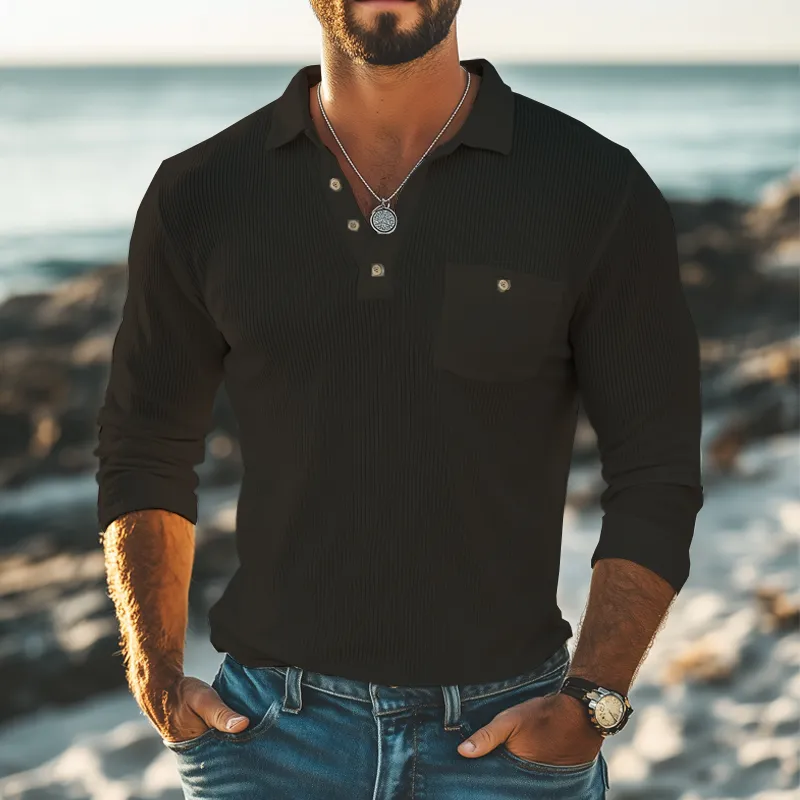 Men's Basic Striped Knitted Long Sleeve POLO Shirt MTA2554G3U sold by Manly product image thumbnail 5