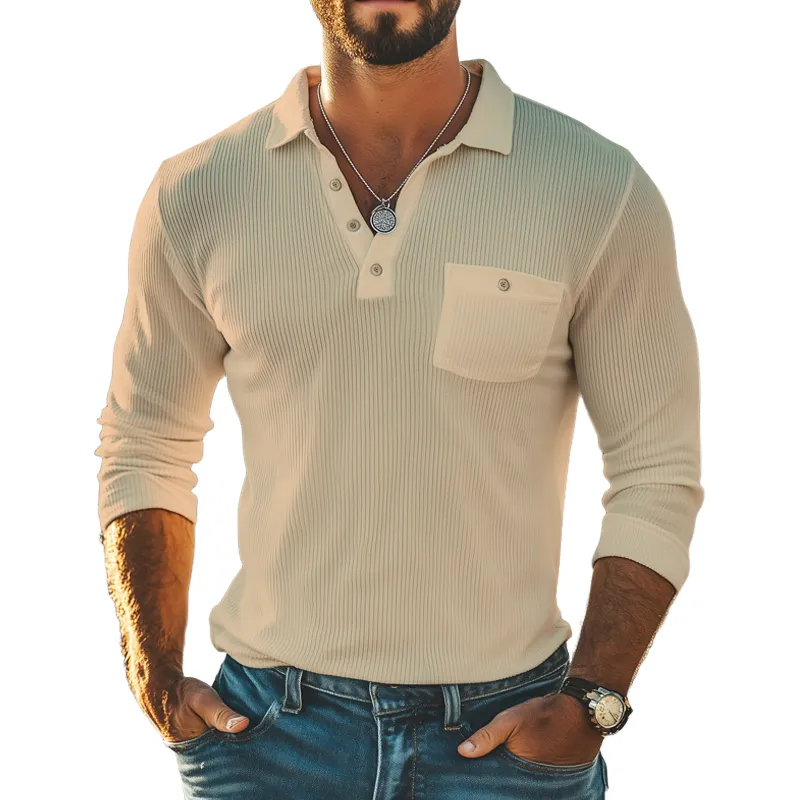 Men's Basic Striped Knitted Long Sleeve POLO Shirt MTA2554G3U sold by Manly