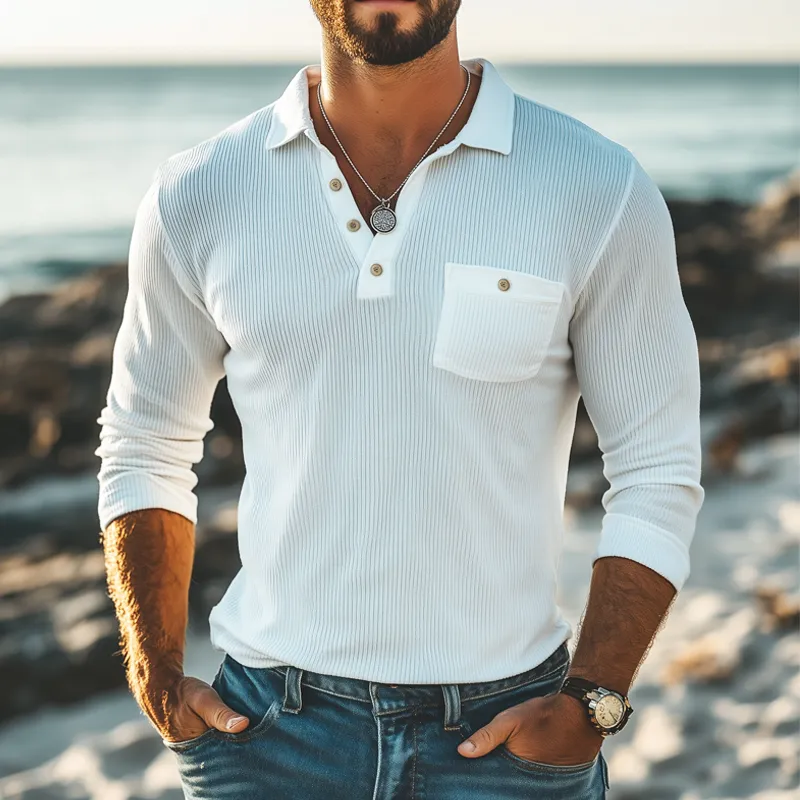 Men's Basic Striped Knitted Long Sleeve POLO Shirt MTA2554G3U sold by Manly product image thumbnail 4